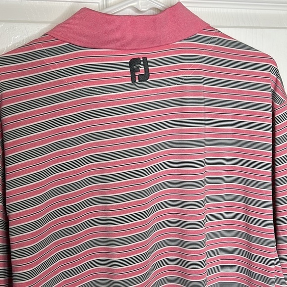 Footjoy Shirt Men's Large Pink Striped Short Sleeve Polo Golf Shirt - Picture 5 of 6